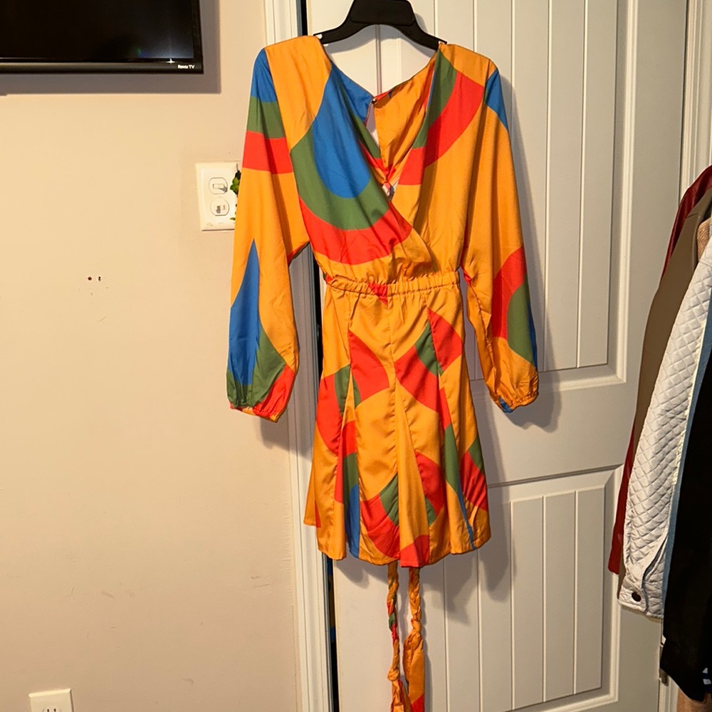 Sample, multi print, belted dress